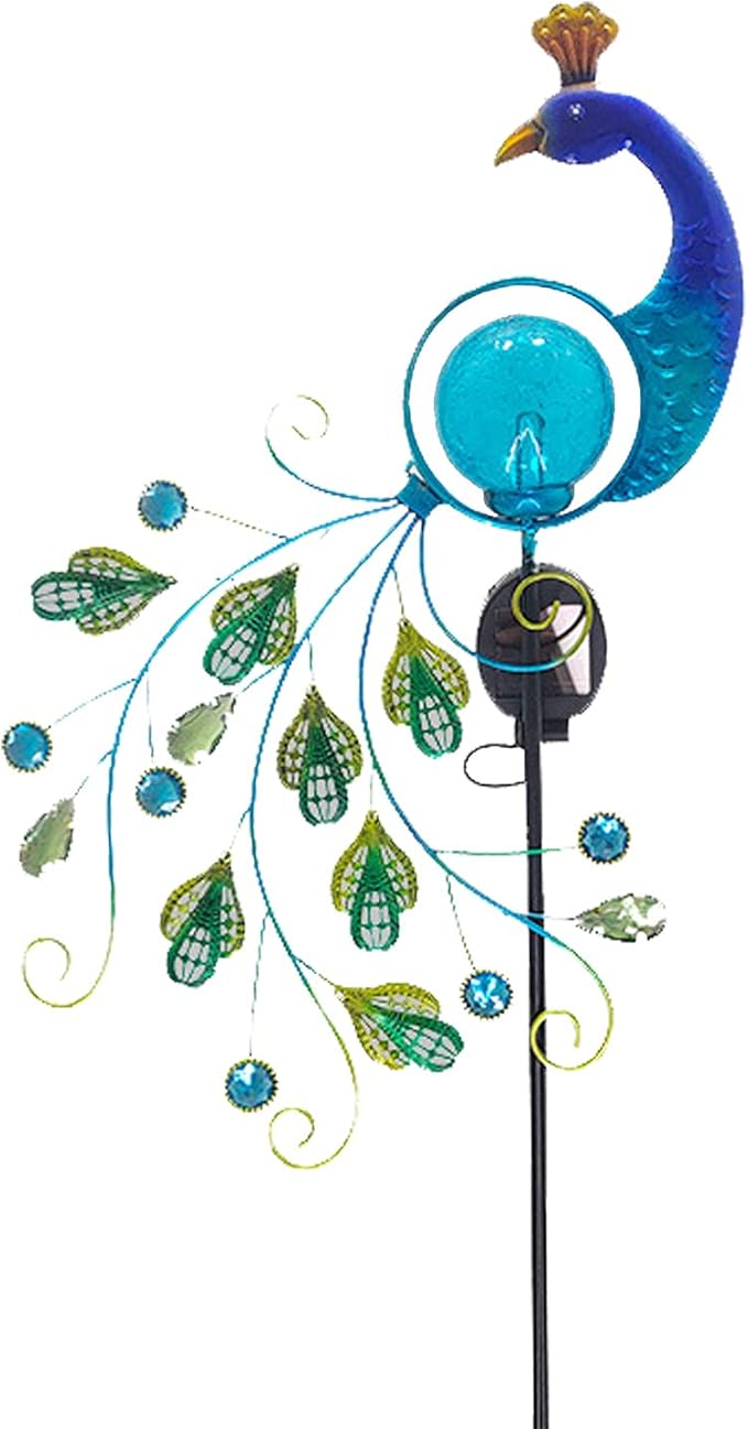 HAO 33 Inch Garden Solar Lights Stake, Waterproof Landscape Path Lights,Metal Peacock Decor Solar Garden Lights Solar Peacock Stake for Outdoor Patio Yard Decorations