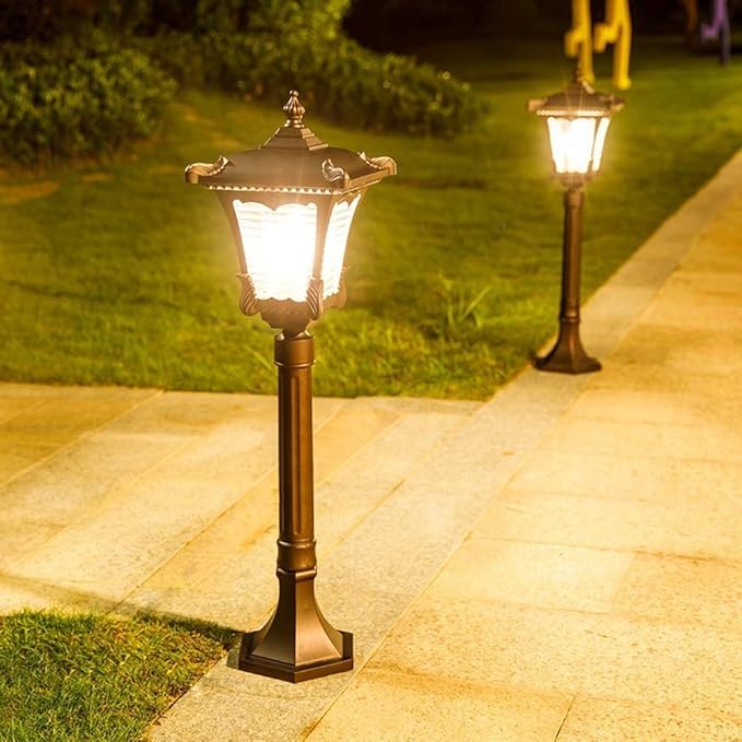 Lights Outdoor Anti-Rust Gold Outdoor Retro Glass Garden Pillar Light European Antique IP55 Waterproof Lawn Post Light Courtyard Street Landscape Decorative Column Lamp E27 Edison Stadium