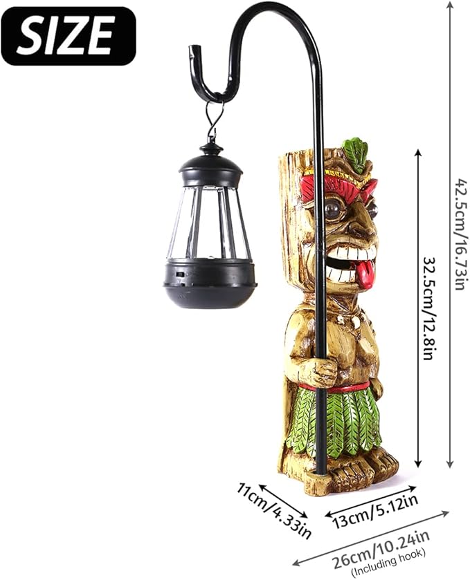 16.7" H Tiki Decor Garden Statue,Large Lantern Tiki Figurine with Solar Lights,Hawaiian Tiki Man Outdoor Patio Yard | Lumora