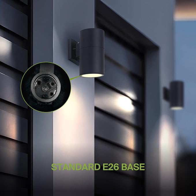 ASD 1 Light Dusk to Dawn Outdoor Wall Light Fixture | 60W E26 Bulb Socket 120V ETL Cylinder Up Down Lights | | Lumora