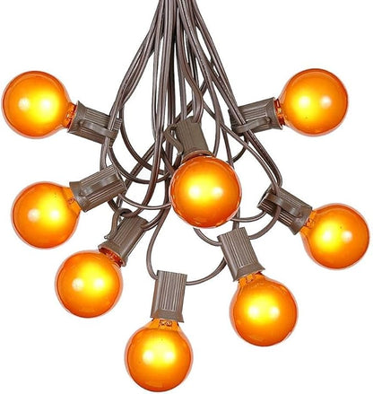 G40 Patio String Lights with 25 Orange Globe Bulbs - Hanging Garden String Lights - Vintage Backyard Patio Lights - Outdoor String Lights - Market Cafe String Lights - Brown Wire - 25 Foot