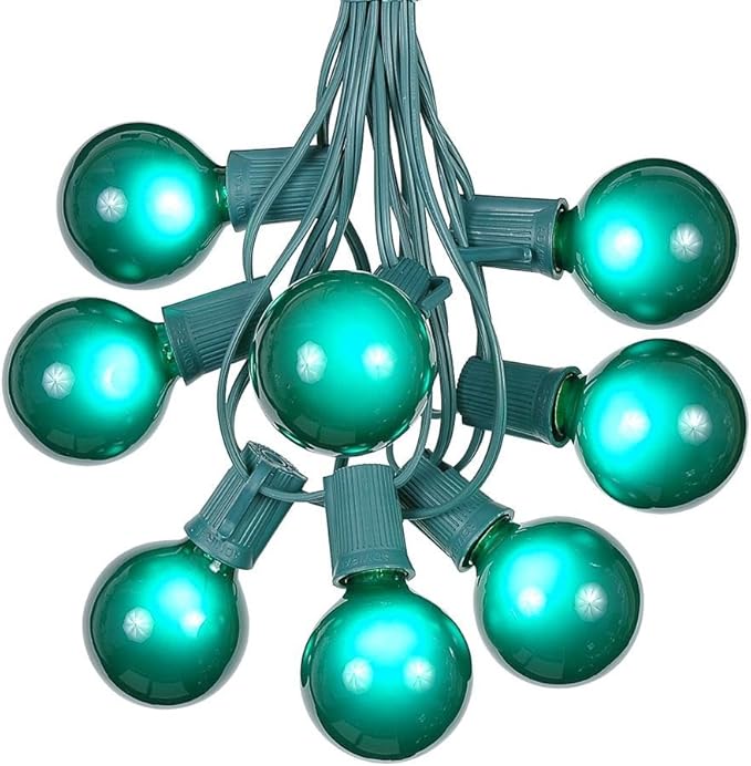 100 Foot G50 Outdoor Patio String Lights with 125 Green Globe Bulbs – Indoor Outdoor String Lights – Market Bistro | Lumora