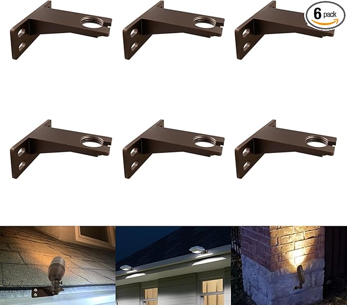 Landscape Lighting Gutter Brackets, Mounting Bracket Base Plate for Spotlights Spot Flood Lights, Outdoor Landscape Lighting Mounting Accessories, Die-Cast Aluminum, Bronze, Pack of 6