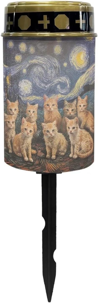 Starry Night Cats Solar Garden Stake Light, Cemetery Decorations for Grave Outdoor Lights,Sympathy Memorial Gifts for Mother, for Christmas Garden Lawn Yard Patio Decor