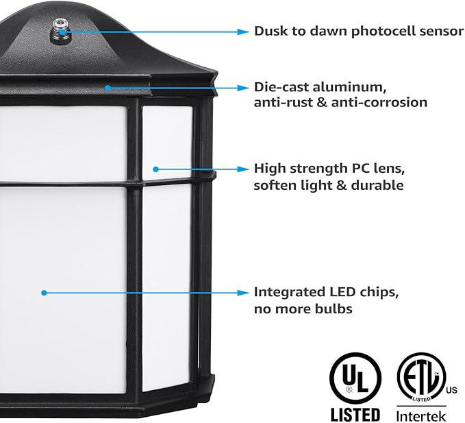 LEONLITE 3CCT Dusk to Dawn Outdoor Wall Light, LED Wall Sconce, 15W(100W Eqv.), Exterior Light Fixture Wall Mount, Frosted Wall Lantern for Porch, Patio, 1000lm, Aluminum, Waterproof