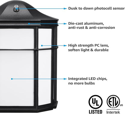 LEONLITE 3CCT Dusk to Dawn Outdoor Wall Light, LED Wall Sconce, 15W(100W Eqv.), Exterior Light Fixture Wall Mount, Frosted Wall Lantern for Porch, Patio, 1000lm, Aluminum, Waterproof