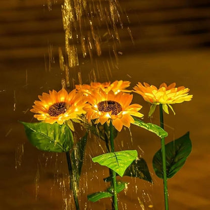 GUOCHENG Sunflower Solar Lights Outdoor Garden 2 Pack 4Flowers with Warm LED Light Solar Sunflower Stake Lights–Floral Outdoor Garden Decor for Patio Lawn Yard Pathway(Double)