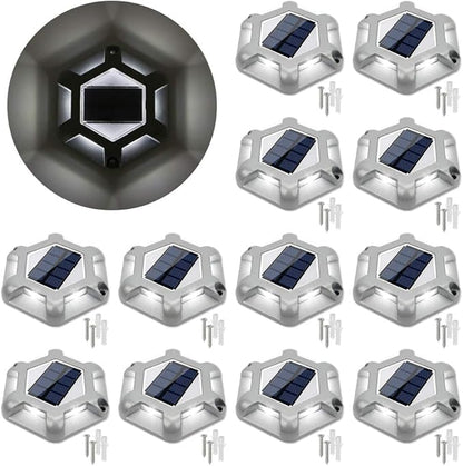 VOLISUN Solar Deck Lights Driveway Dock Lights, 12-Pack Waterproof Outdoor LED Aluminum Dock Lighting Warning Step Light for Driveway Sidewalk Garden Pathway Yard(Warm White+White,2 in 1),Auto On/Off