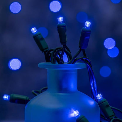 YULETIME Blue One-Piece Wide Angle Christmas Lights 140 Count 48 Feet, 2 Sets 70 LED 24 ft High Waterproof 5mm UL Certified String Light (Blue)