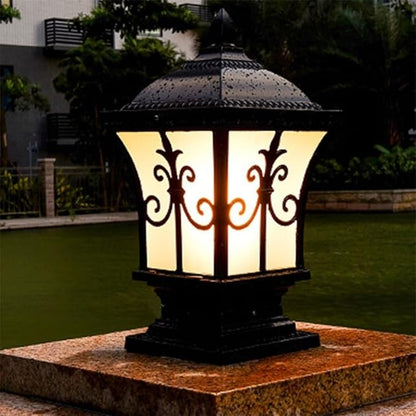 European Style Outdoor Waterproof Post Light Vintage Exterior Wall/Villa Courtyard Column Lamps, Outside Landscape Pillar Lights for Patio Square Gates