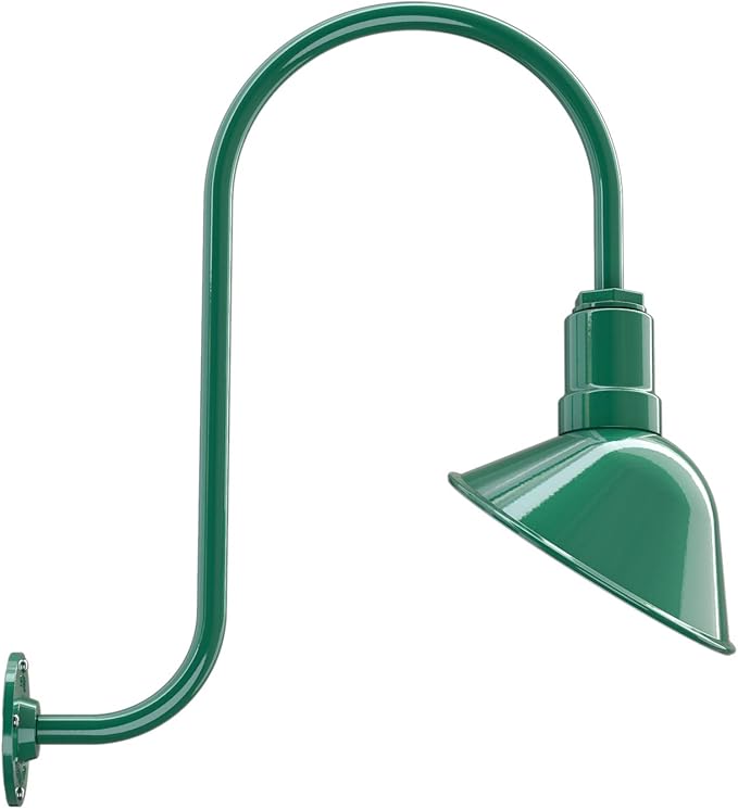 Steel Lighting Co. Venice Store Sign Light | for Outdoor Restaurant Accent Wall | 9 inch Dome | Upslope Gooseneck | Made in America | Green Exterior/White Interior