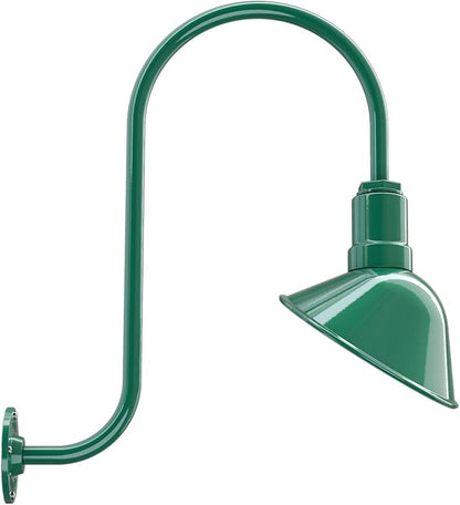Steel Lighting Co. Venice Store Sign Light | for Outdoor Restaurant Accent Wall | 9 inch Dome | Upslope Gooseneck | Made in America | Green Exterior/White Interior