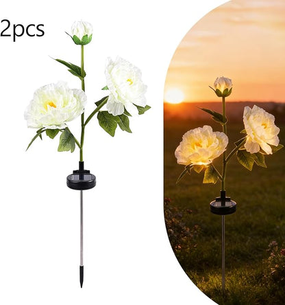 2Pack Solar Flower Lights Outdoor Garden Decor, Waterproof LED Realistic Peony Lamp, Solar Lawn Lamp for Courtyard Decoration, Garden Gifts for Women