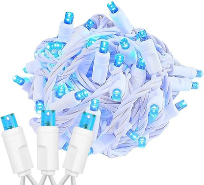 Novelty Lights 34ft Christmas String Lights, 100 Teal LED Bulbs on White Wire, 4" Spacing, Connectable Indoor Outdoor Commercial Grade Lighting for Holidays Patio Weddings