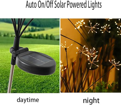 Solar Garden Lights Outdoor Waterproof，2 Pcs Solar Fireworks Garden Lights，8 Lighting Modes, and This is an Outdoor Decorative Ambient Light with 60 LEDs.