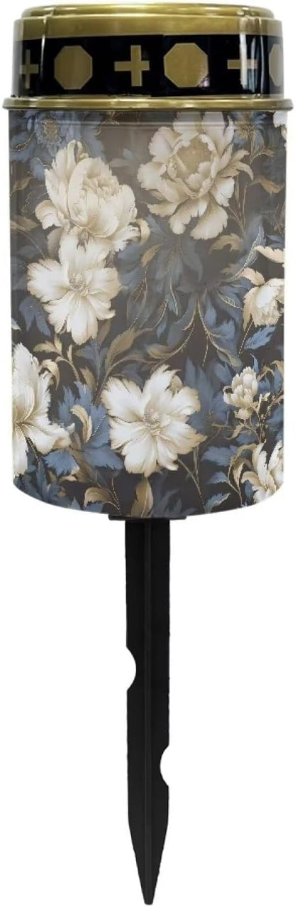 White Floral Cemetery Solar Lights Sympathy Memorial Lights Cemetery Decorations for Grave Outdoor Lights Solar Lights Grave Decorations for Cemetery Mom