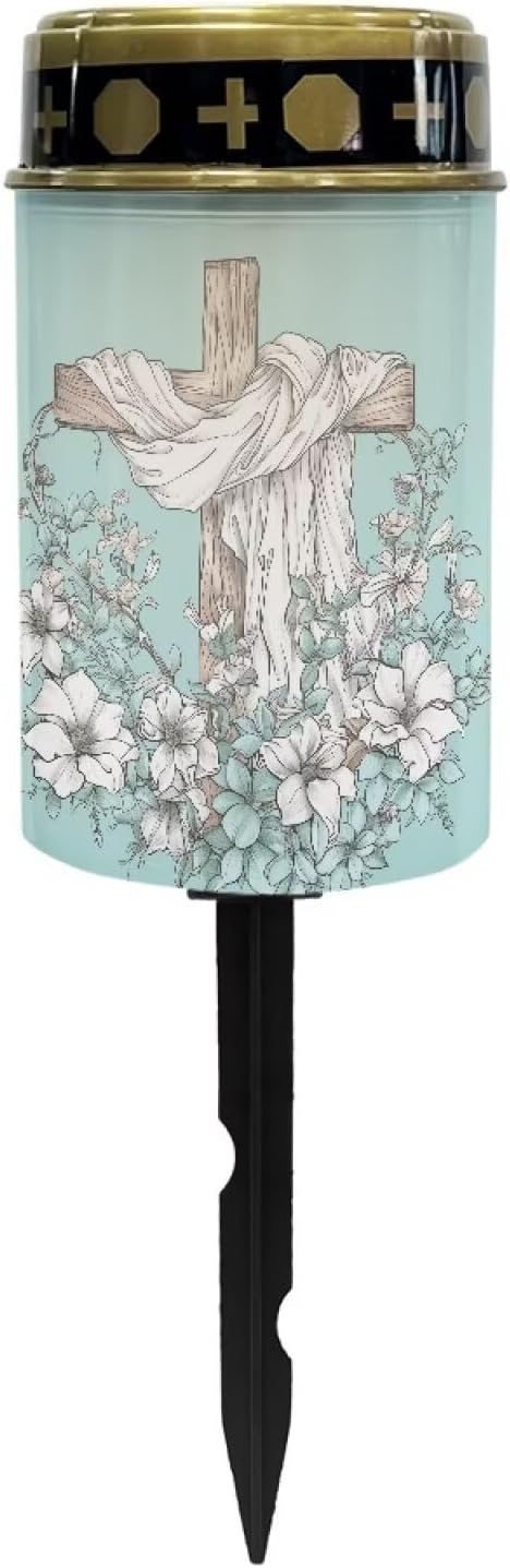 Cemetery Solar Lights for Grave Cross Printed Solar Garden Lights for Cemetery Solar Lights Outdoor Garden, Eternal Lights for Cemetery Grave Decoration