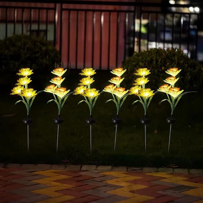 Solar Lights Outdoor Decorative, 2 Pack Solar Garden Lights Daffodils Flowers 7 Color Changing LED Soalr Powered Outdoor Lights, Waterproof Solar Lights for Garden Patio Yard