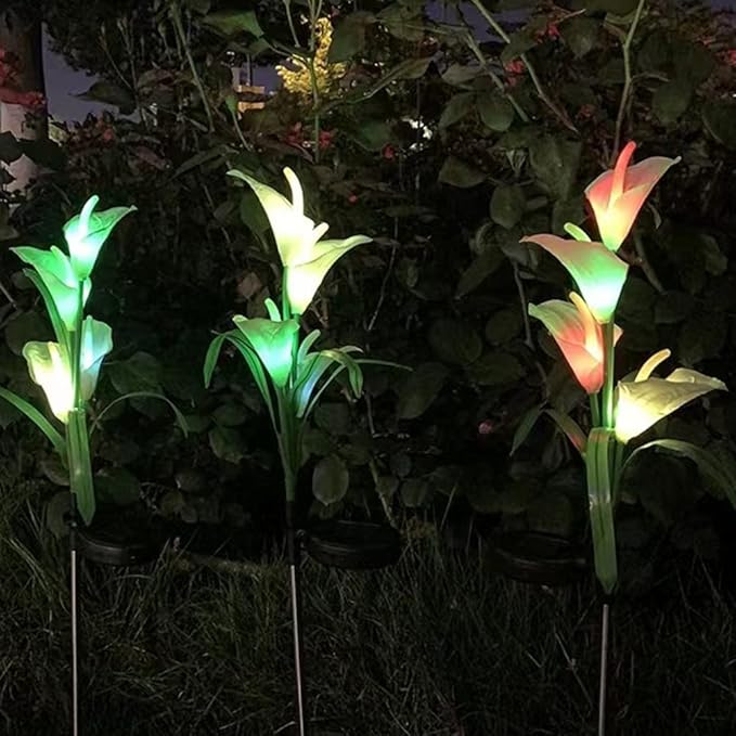 Aolyty Solar Garden Lights Outdoor Multi-Color Changing LED Solar Calla Lily Light IP65 Waterpoof Flower Lights for Patio, Garden, Lawn, Yard Pathway Decorative (White, 2 Pack)