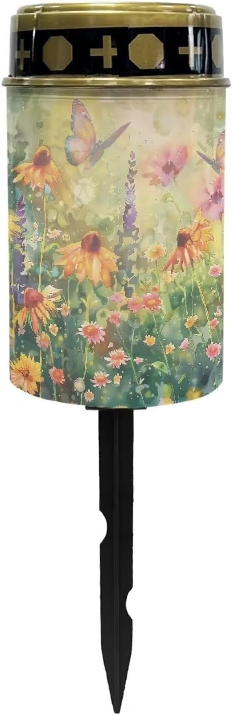 Floral Butterfly Patio Solar Lights Detachable Easy Installation Cemetery Outdoor Waterproof Solar Lights Memorial Cemetery Decorative Lights for Patio Lawn Garden Cemetery Decor