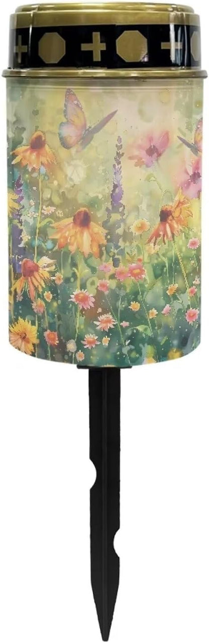 Floral Butterfly Patio Solar Lights Detachable Easy Installation Cemetery Outdoor Waterproof Solar Lights Memorial Cemetery Decorative Lights for Patio Lawn Garden Cemetery Decor