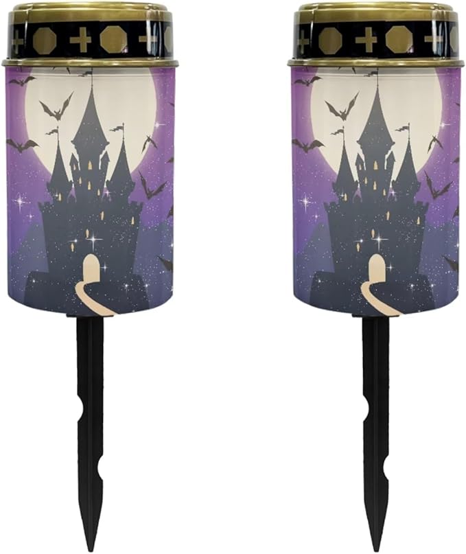 Halloween Solar Lights Outdoor Waterproof Cemetery Solar Lights 2 Pcs Solar Cemetery Decorations for Grave Solar Lights for Cemetery Gravesite