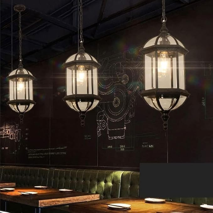 Rustic Outdoor Hanging Lamp Retro Waterproof Lantern Pendant Light Farmhouse Vintage Industrial Aluminum Chandelier for Porch Patio Loft Restaurant Bar Cafe Entryway Gazebo