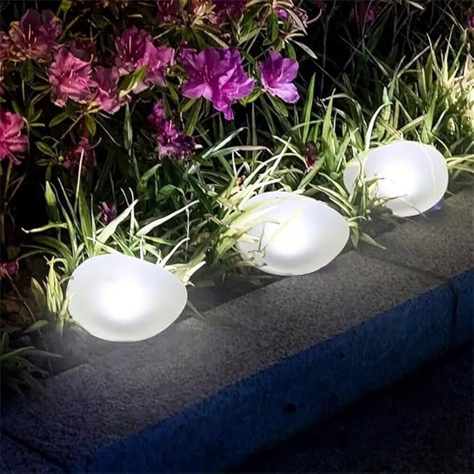 Solar Lights, Pebbles, Outdoor Waterproof Landscape Night Lights for Garden Paths, Stairs, Lawns, Patios, Yard Party Decorations, 2 Pack (White Light)