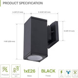 ASD 1 Light Square Dusk to Dawn Outdoor Wall Light Fixture | 60W E26 Bulb Socket 120V ETL Cylinder Up Down Lights | | Lumora