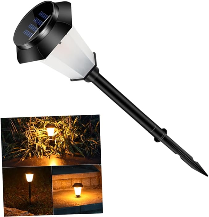 Operitacx Outdoor Solar Powered Simulated Flame LED Landscape Light Portable Standing Light for Garden Pathway and Patio Black