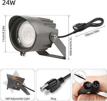 Led Landscape Outdoor Spot Light with Anti-glare Cap - Heavy Duty Waterproof IP67 120V Accent Light 270⁰ Adjustable Mount, 3000K Thickened Aluminum Spotlight for Bldg Yard Garden Tree (24 Watts)