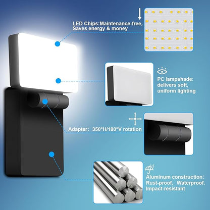 ledmo 60W LED Outdoor Wall Light Switch Control 360° Rotatable Head with 180° Tilt Modern Commercial Security Lights Exterior Rotate Freely Patio Lighting 5000k IP66 for Porch/Yard/Barn，8 Pack