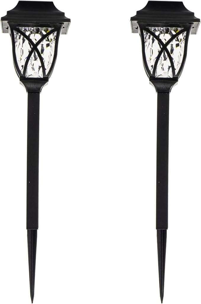 Crosslight Solar Powered Pathway Lights (2 Pack) - Collin Outdoor LED Lights, Waterproof for Garden, Yard, Patio, Lawn, Walkway - Decorative Ground Stake Lighting | White