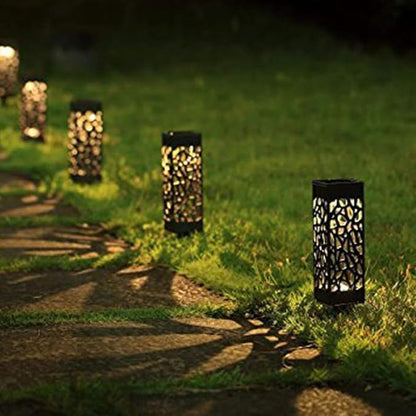 TEHAUX 6pcs Hollow Solar Lawn Lights Waterproof Garden Ground Plug Outdoor Path Lighting Warm White for Yard and Patio