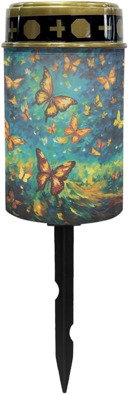 Galaxy Butterfly Solar Lights Outdoor Butterflies Solar Pathway Lights Waterproof Garden Stake Lights for Outside Yard Patio Solar Powered Fairy Lights Flameless Lights,Green