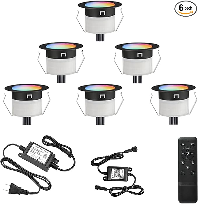 FVTLED LED Deck Lights Kit, 6pcs Φ1.22 WiFi Smart Phone Control Low Voltage Recessed RGBW Deck Lighting Waterproof | Lumora