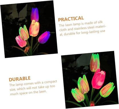 DOITOOL Lawn Solar Lamp 2pcs Powered for Decoration Creative Tulip Solar Lamp Garden Lawn Landscape Flowers Yard Light