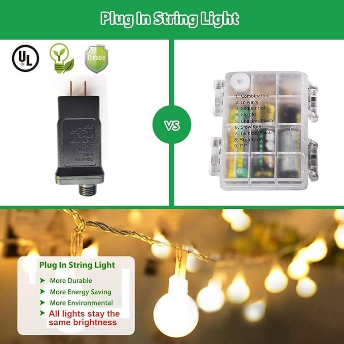 180ft Globe String Lights with 16ft Extended Lead & Stable Remote - 300 LED Warm White, 8 Distinct Modes, IP44 | Lumora