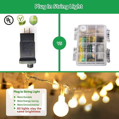 180ft Globe String Lights with 16ft Extended Lead & Stable Remote - 300 LED Warm White, 8 Distinct Modes, IP44 Waterproof & UL Listed for Backyard Wedding Patio Garden Large Area Decoration