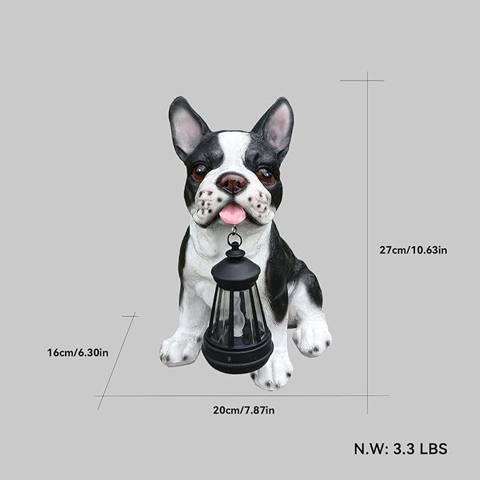 Outdoor French Bulldog Dog Statue with Interchangeable Welcome Sign and Detachable Solar Lantern –LED Light Garden Dog Sculpture Décor, Cute Puppy Design for Yard, Porch, Gift