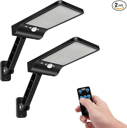 Aqonsie 56LED Solar Flood Light, Outside Security Motion Sensor Lights with Remote, 3 Lighting Modes with Remote for Backyard Gutter Garage Shed 2 Pack