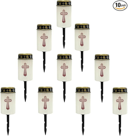 Cross Solar Cemetery Lights - Waterproof Stake Lights for Grave, Landscape, Garden - Warm White Lights