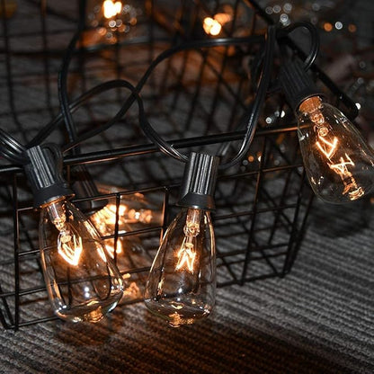ST38 Outdoor Edison String Lights with 11 Clear Globe Bulbs and 10 Pack ST38 Replacement Light Bulbs, C7/E12 Screw Base, Black Wire