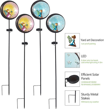 Adeco 4 Packs 35 inch Angel Solar Lights with Metal Stake for Outdoor Decor Metal Lights with LED Lights Sets Waterproof Garden Sculpture for Yard Patio