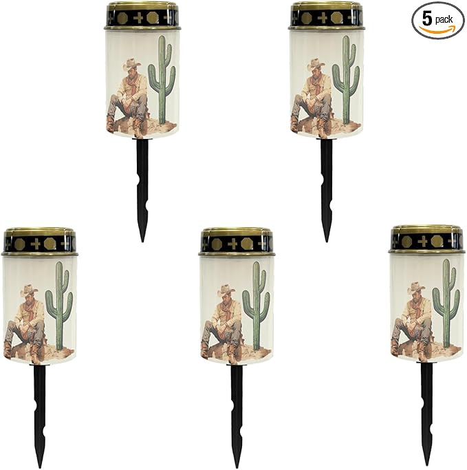 Western Cowboy Cemetery Lights - Solar Pathway Lights Outdoor Garden Lanterns for Yard, Patio, Driveway