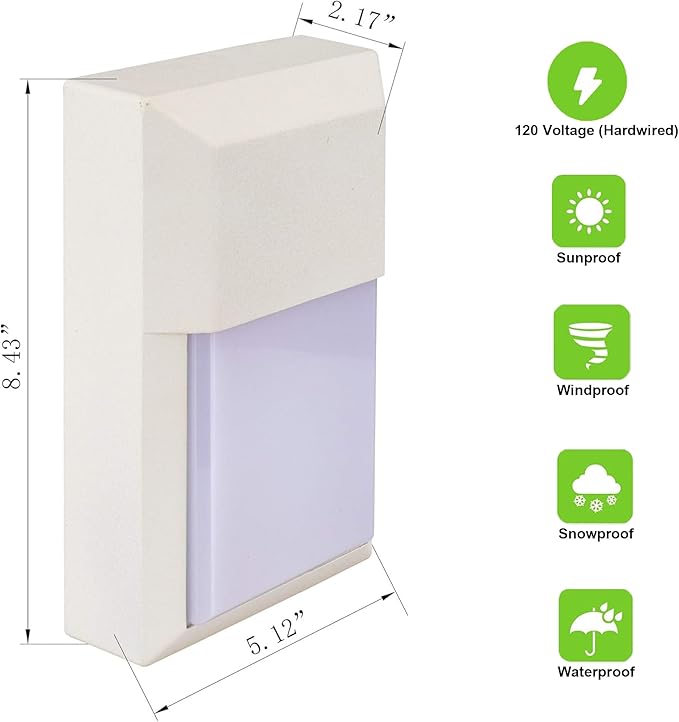LIT-PaTH Outdoor Sconce Wall Light, LED Wall Lantern, Porch Lighting Fixture, 3000K 12W 1000 Lumens, Aluminum Housing Plus PC, White Finish, 1-Pack