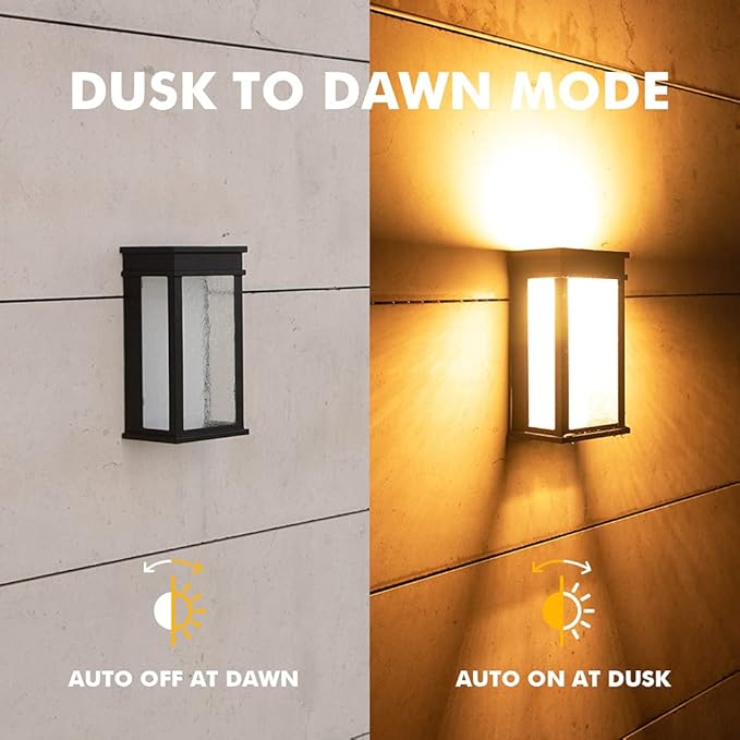 LUTEC 2 Packs 1000 Lumen 3000K LED Wall Light with Seeded Glass, Dusk to Dawn Modren Porch Light, Indoor Outdoor Sconce Wall Lighting