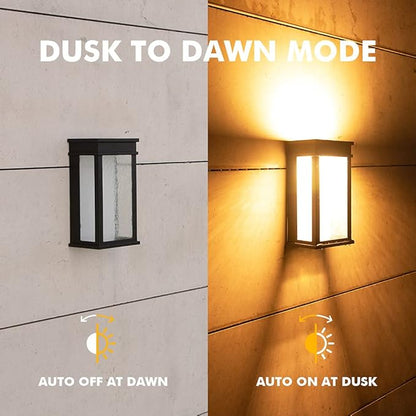 LUTEC 2 Packs 1000 Lumen 3000K LED Wall Light with Seeded Glass, Dusk to Dawn Modren Porch Light, Indoor Outdoor Sconce Wall Lighting