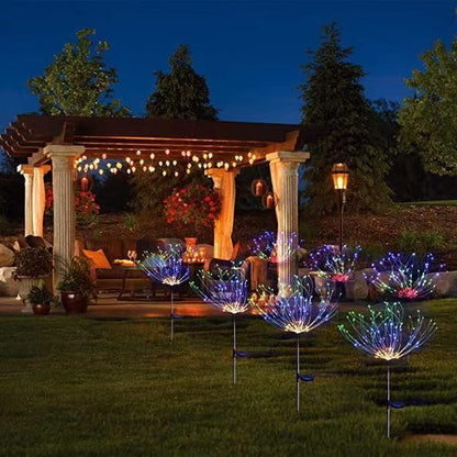 Solar Firework Lights 2Pcs Garden Lights Outdoor Waterproof, 120 LED with 8 Modes Twinkling and Steady-On, Festive daysStarburst Lights for Path, Patio, Yard (Colorful)