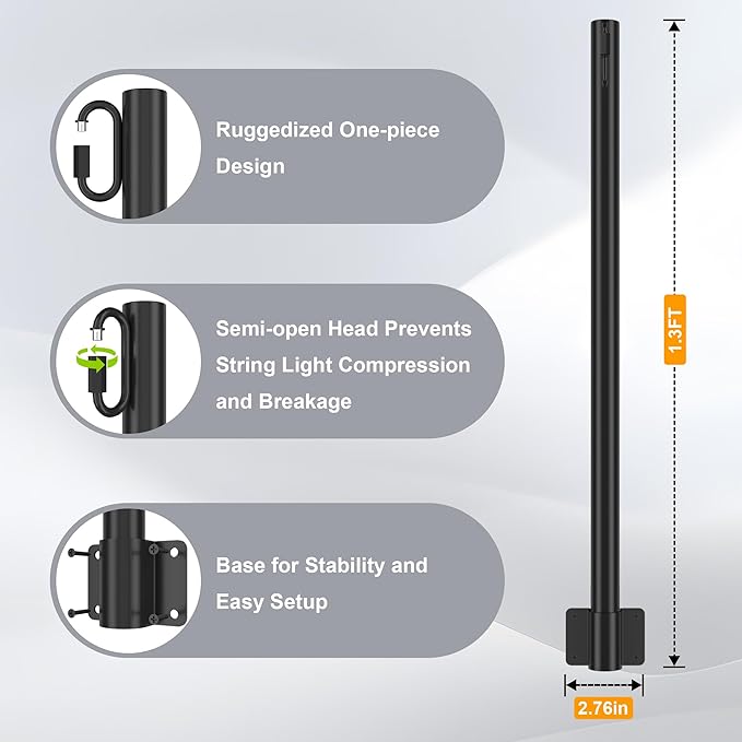 Suchtale Wall Mounted String Light Pole, Fence Extender with Clip and Bracket,Outdoor String Lights Hangers, Wall | Lumora